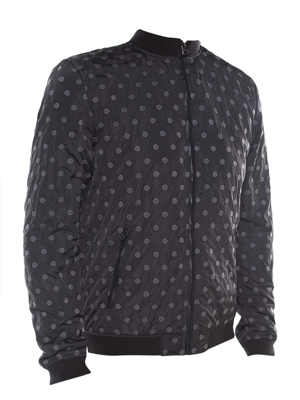 Dolce & Gabbana Nylon Polka Dot Embroidered Lamb Leather Bomber Jacket IT 52